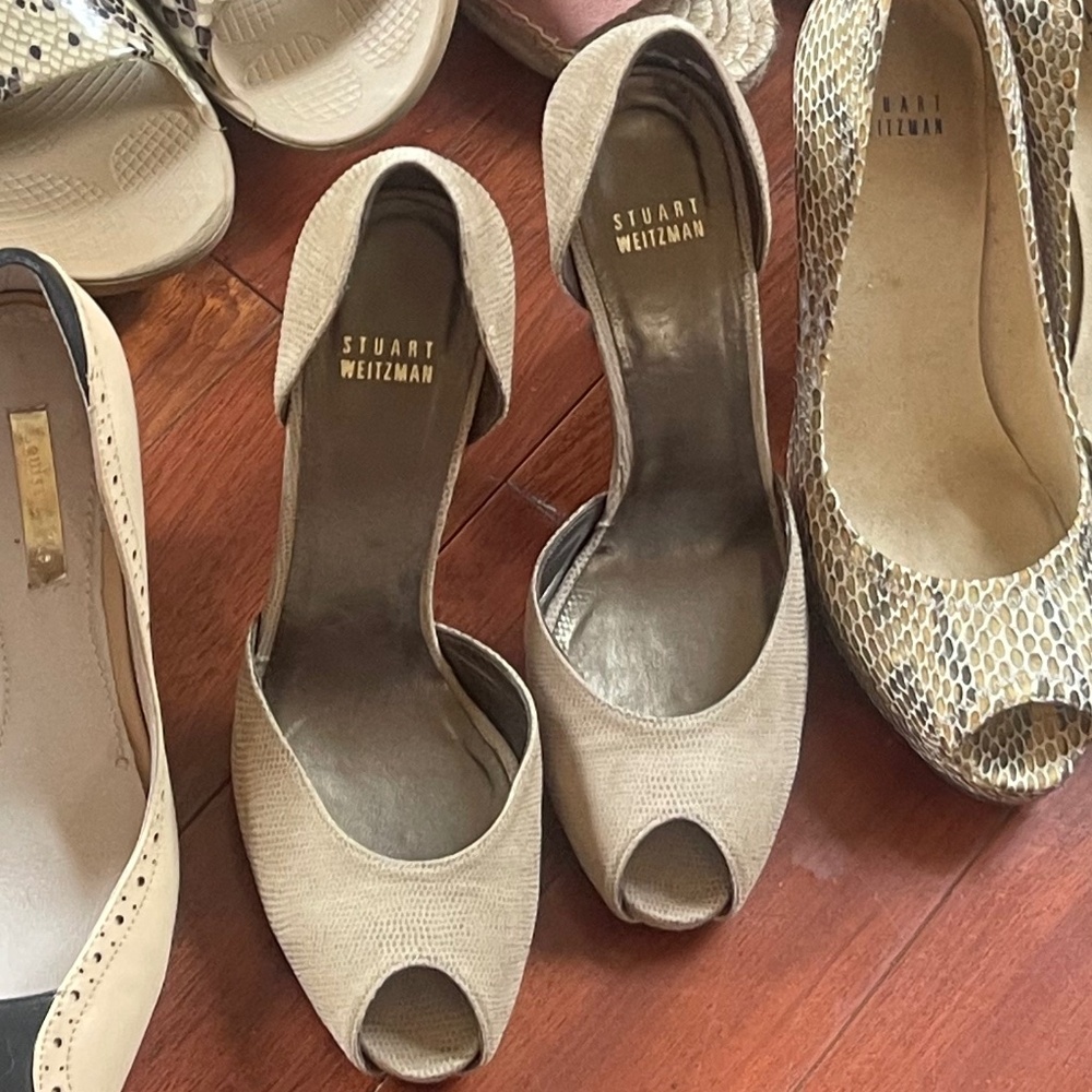 Stuart Weitzman "Divorcee" Peeptoe D'Orsay Stilettos Fawn Beige Sz 8